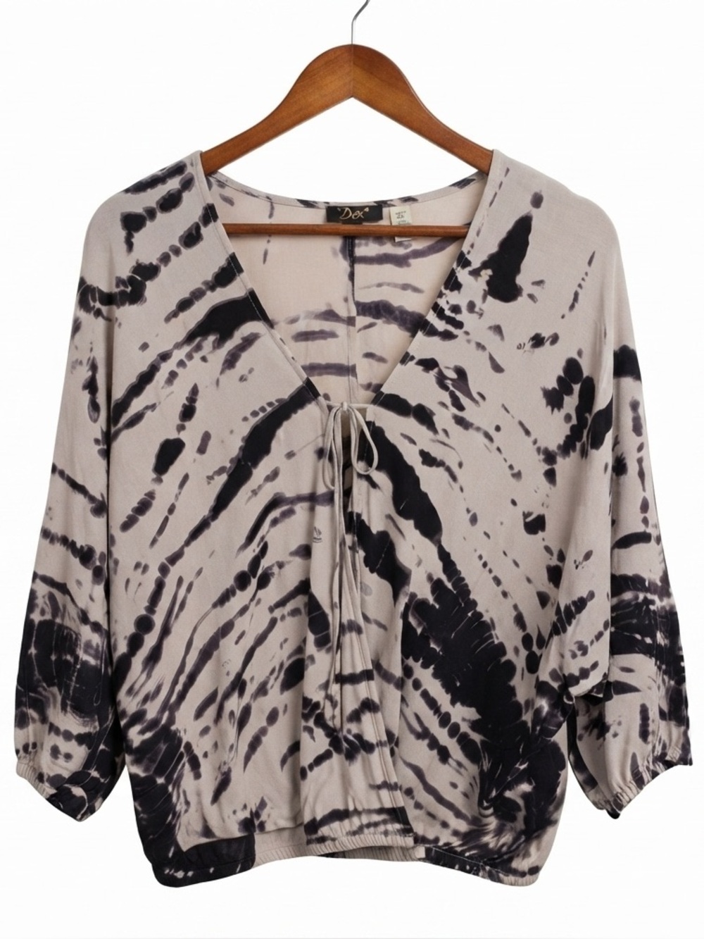 Dex Women’s Tie Die Hippie Blouse Medium Black & Grey